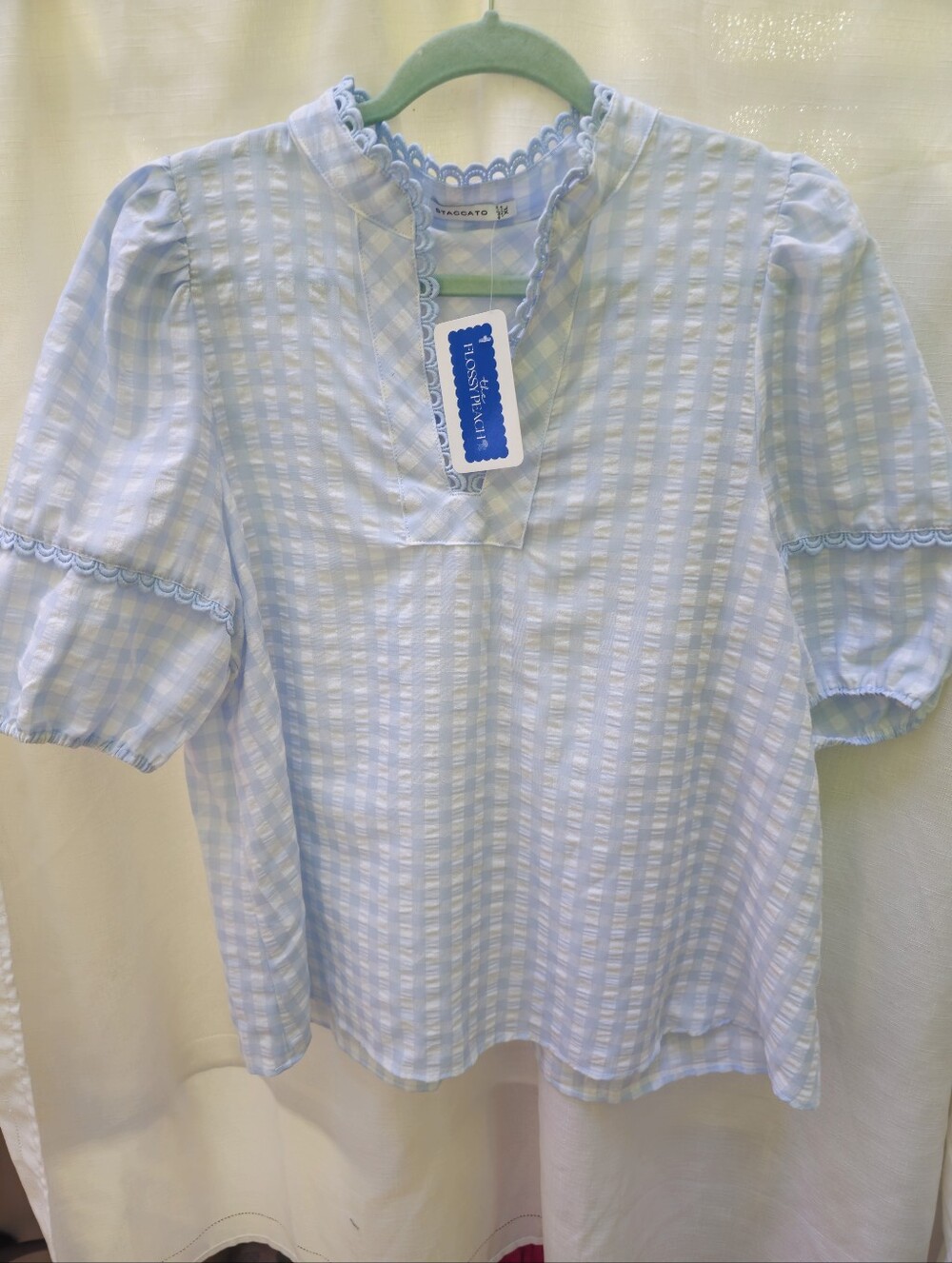 NWT Staccato Ella Gingham Blouse Women's Size Extra Large Puff Sleeve